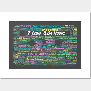 80s Music Wordcloud for Darker Backgrounds Posters and Art